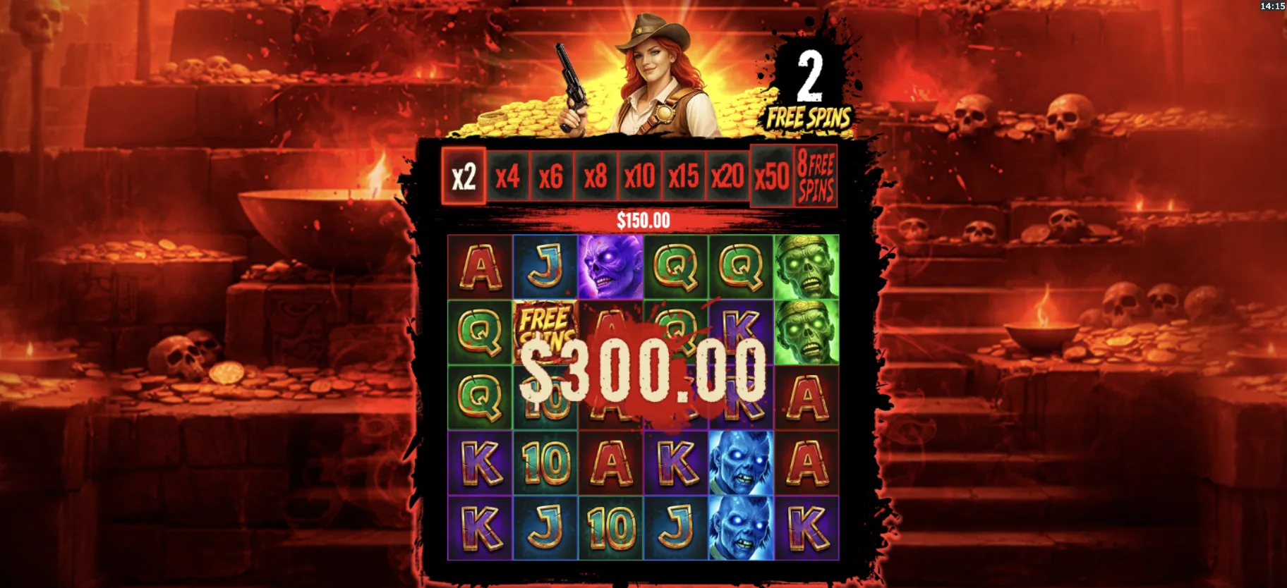 Giga Zombies gameplay screenshot — full 6x5 GigaBlox grid with avalanche cascades