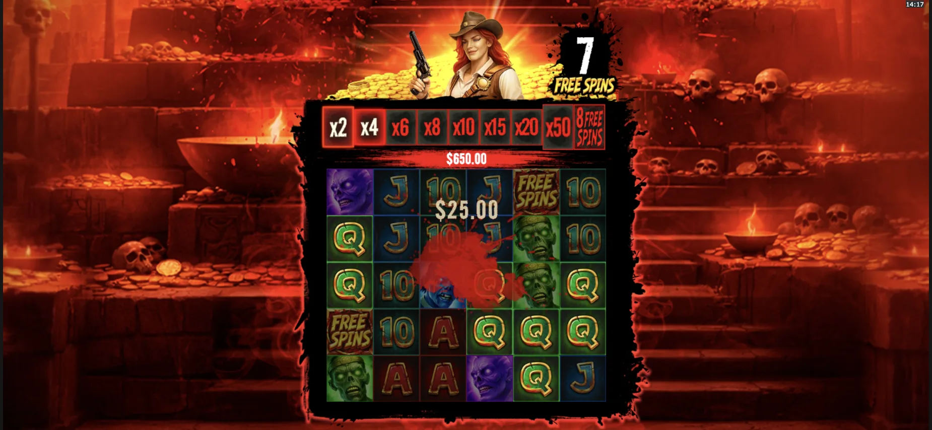 Giga Zombies jackpot potential during free spins with 50x multiplier