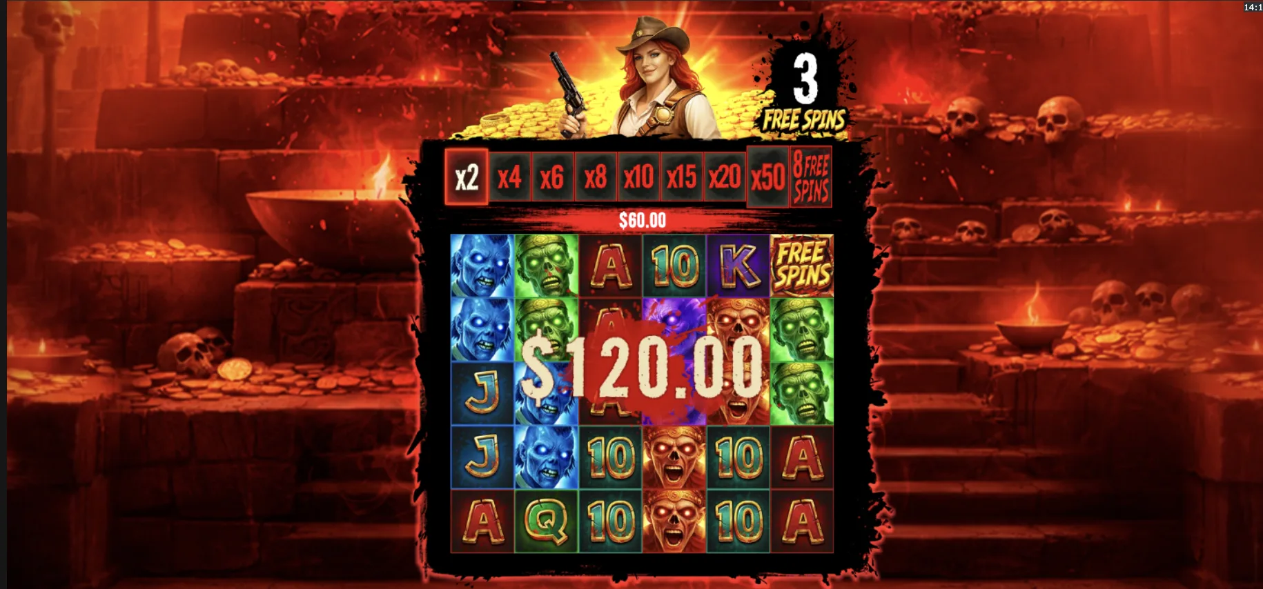 Giga Zombies symbol paytable — premium zombie and low-value card symbols