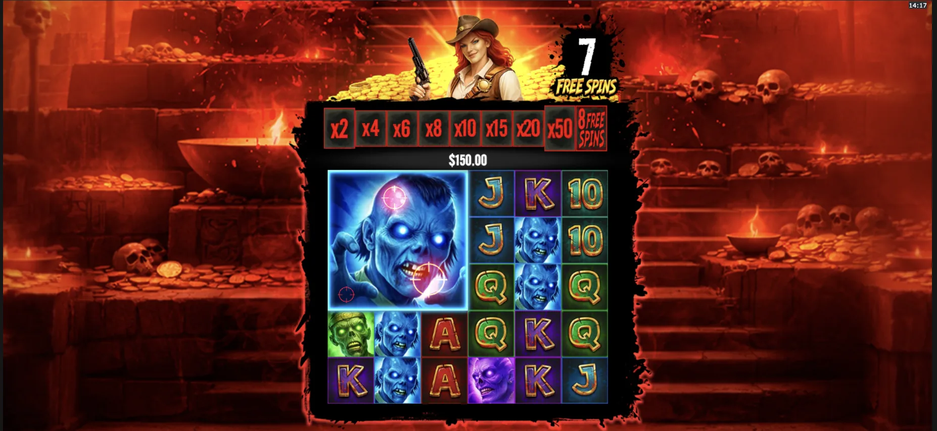 Giga Zombies winning combination — cluster of symbols on 6x5 grid
